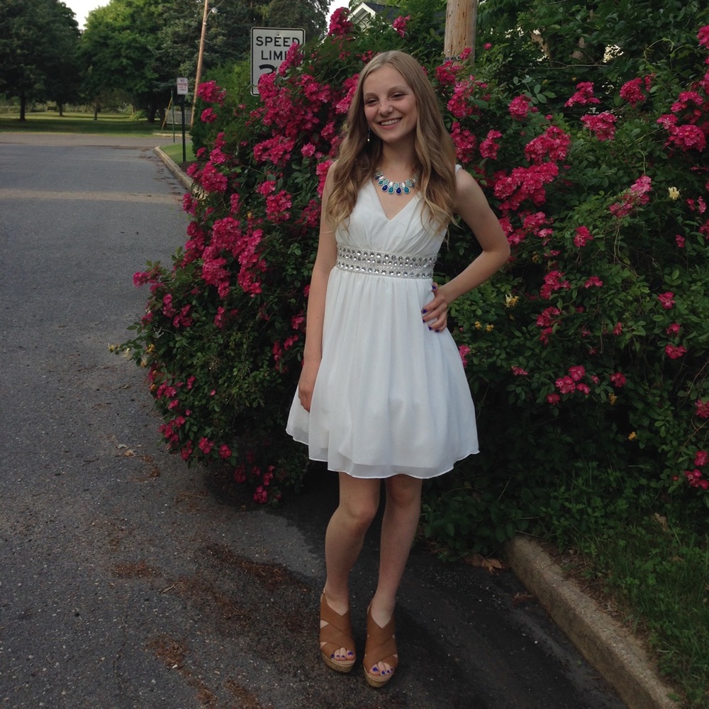 City Triangles White Bedazzled Sleeveless Dress